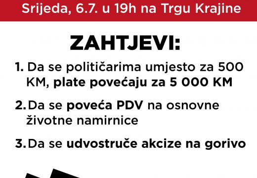 Novi “protesti” u BiH: Traže da plate političarima povećaju za 5.000 KM