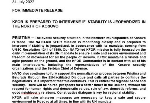 KFOR se oglasio: Situacija na Kosovu je napeta, ali smo spremni da intervenišemo