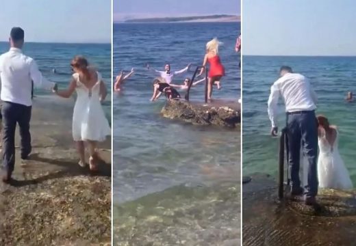 Mladenci sa svatovima nakon ceremonije uskočili u more (Video)
