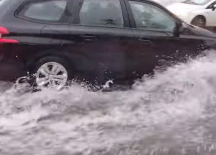 Automobili zaglavljeni u poplavi, vozači izašli na krovove (Video)