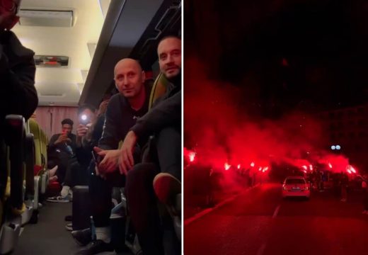 Košarkaši Partizana uključili kamere u autobusu: Grobari “zapalili” put, pogledajte doček u Laktašima